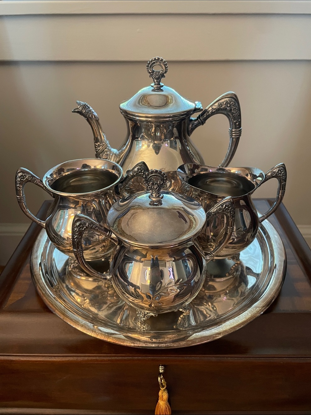 Antique Silver Plate 5-Piece Serving Tea Set